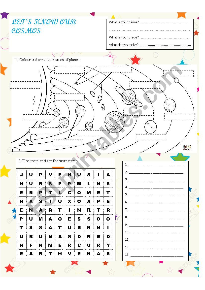 solar system worksheet