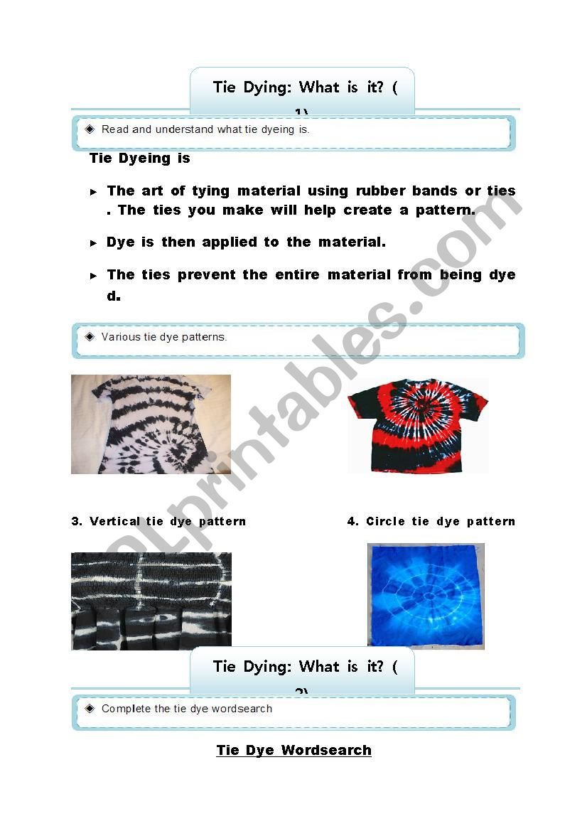 Tie dying shirts  worksheet