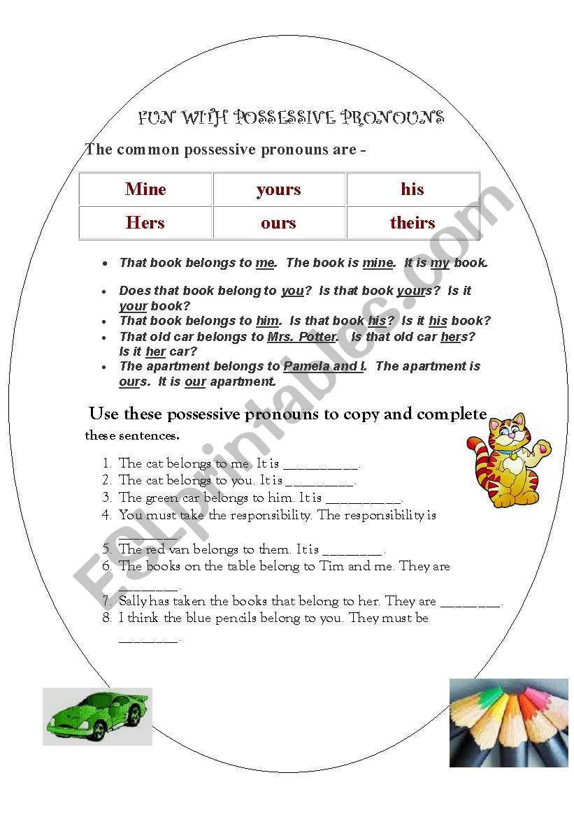 Possessive Pronouns Worksheet worksheet