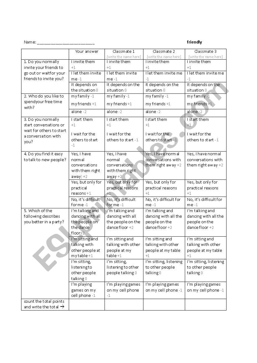 personal traits - quiz worksheet