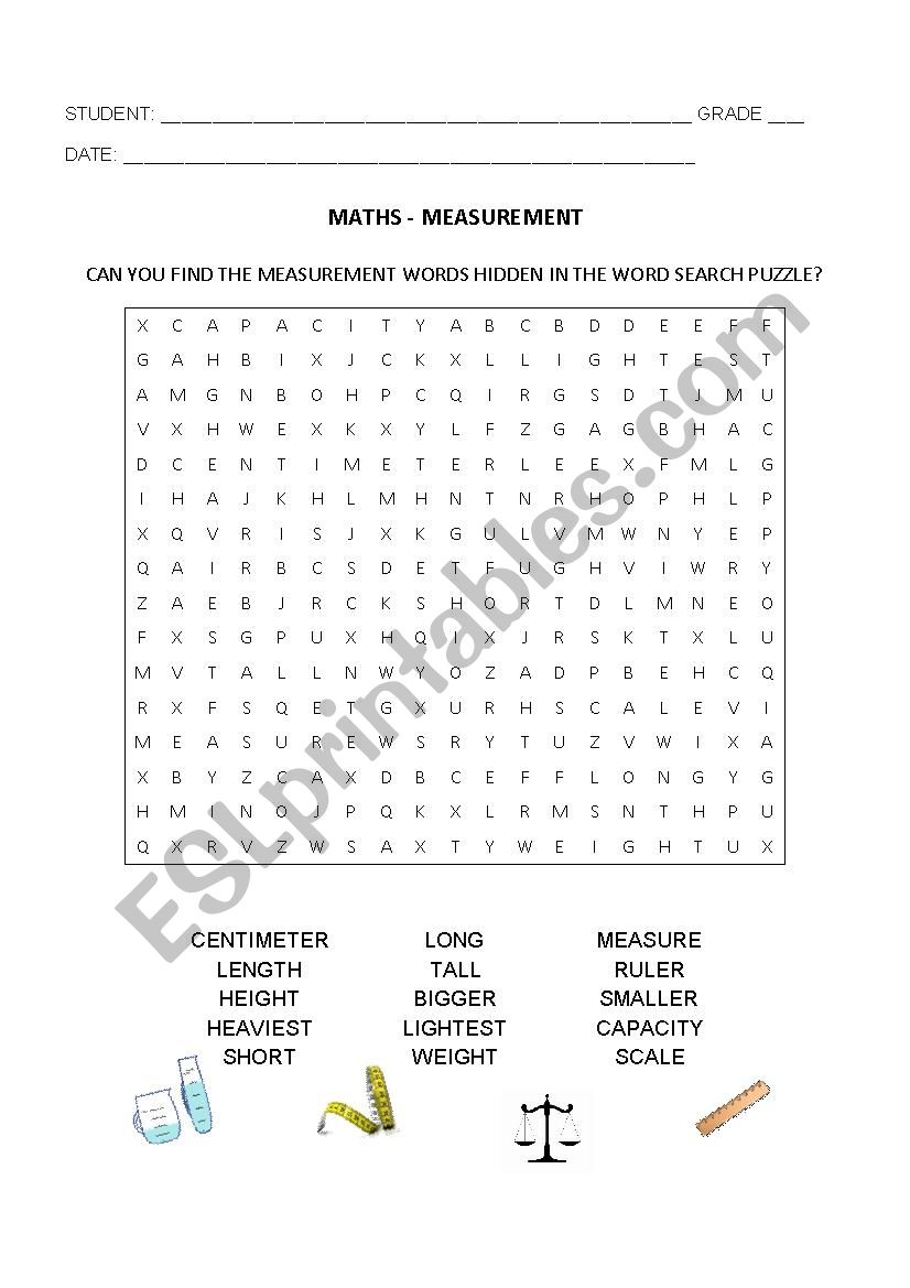 Measurement Wordsearch worksheet