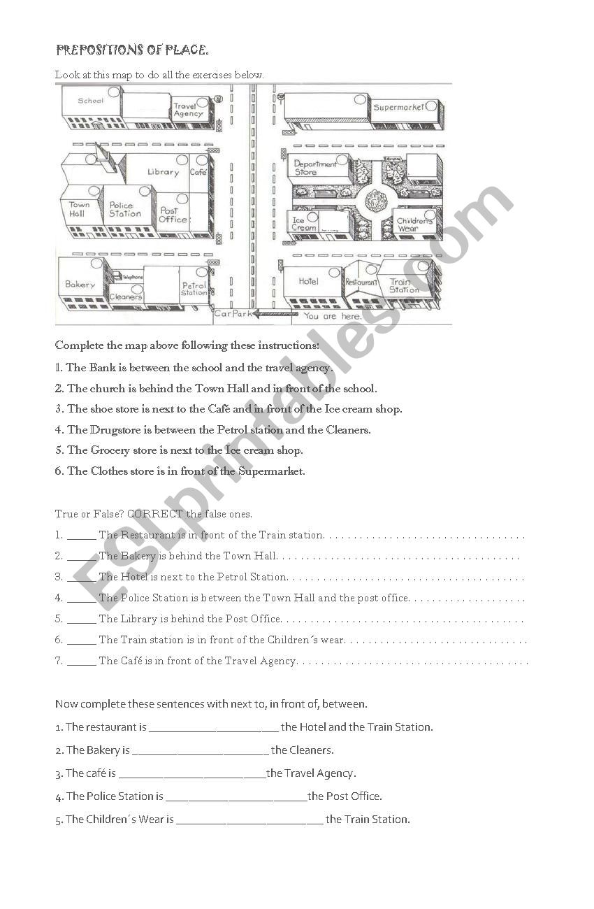 prepositions of place/directions