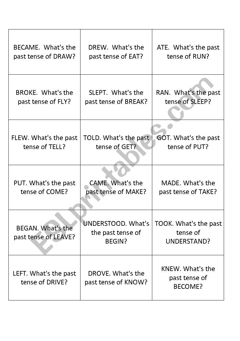 Follow me cards Irregular verbs (2 games) ESL worksheet by simolaoshi