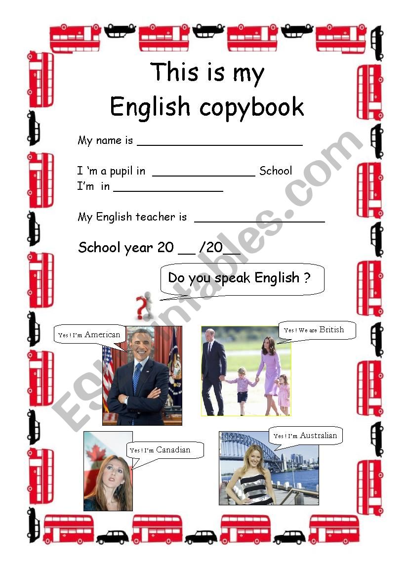 First page for copybooks with english-speaking celebrities