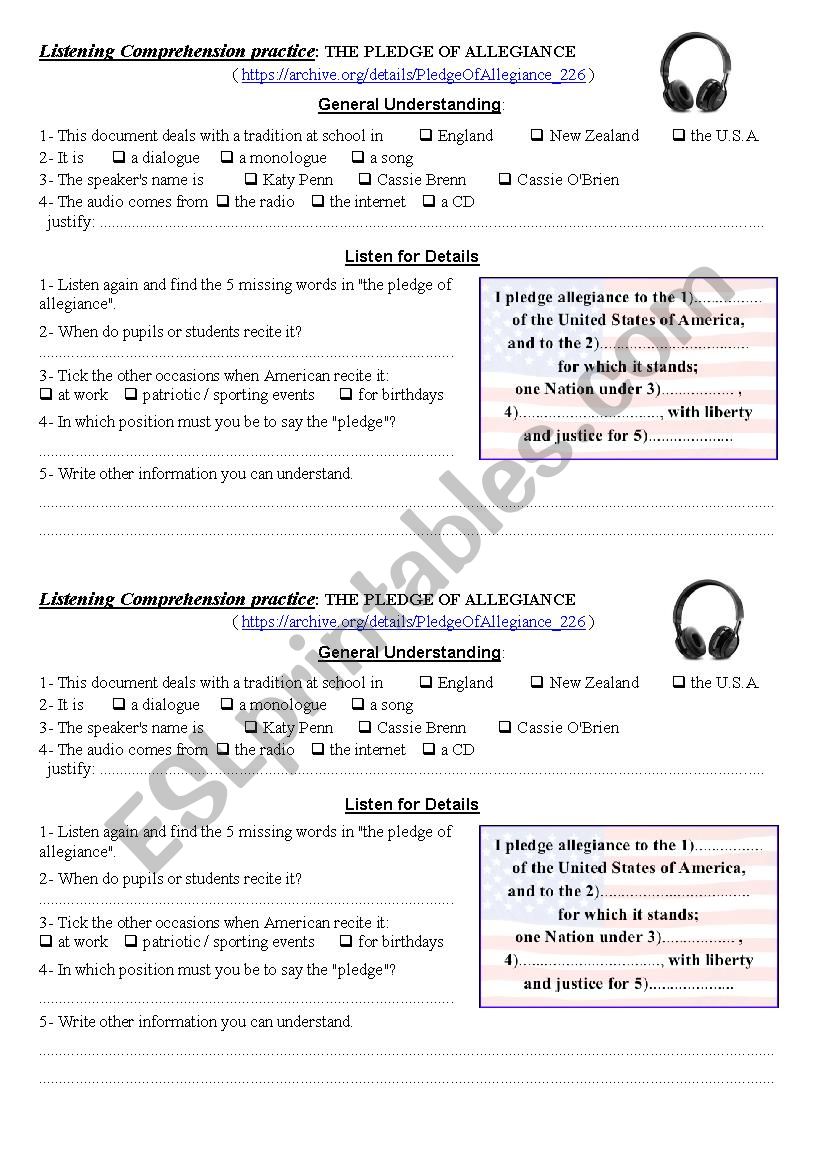 The Pledge of Allegiance worksheet