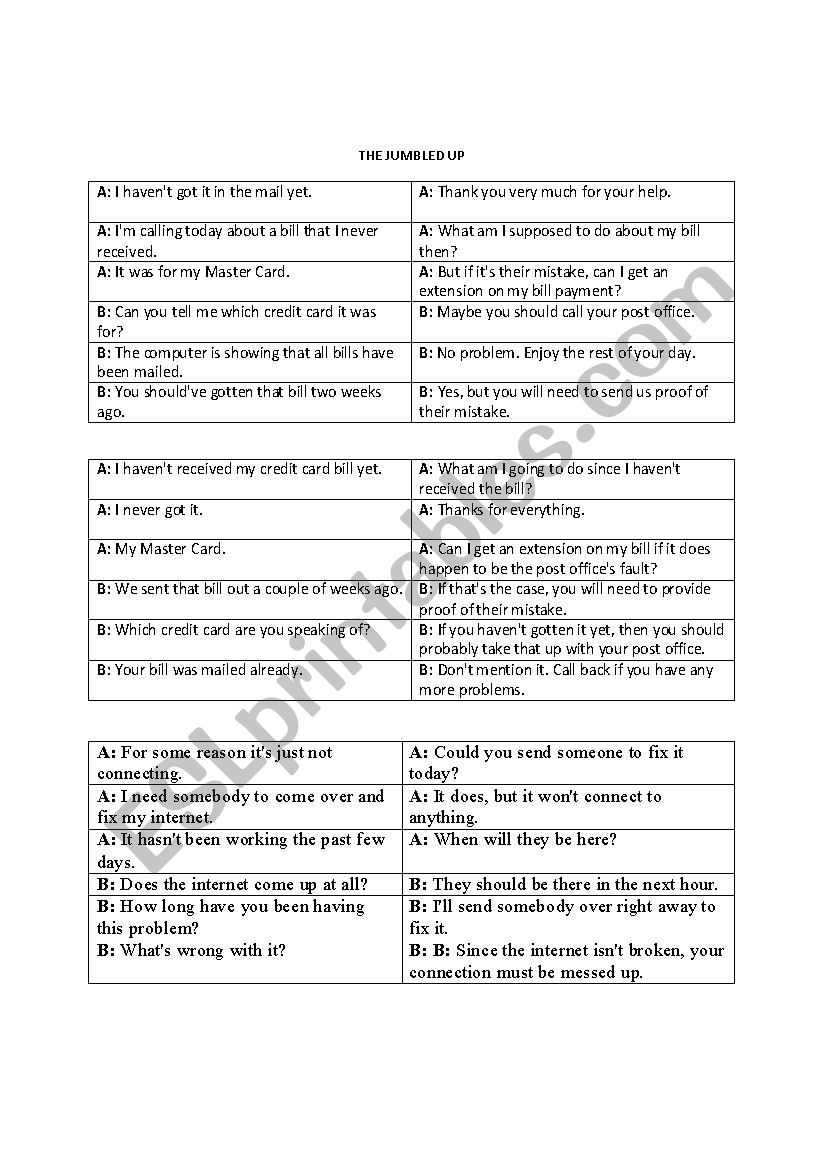 COMPLAINT ROLE PLAY DIALOGUE  worksheet