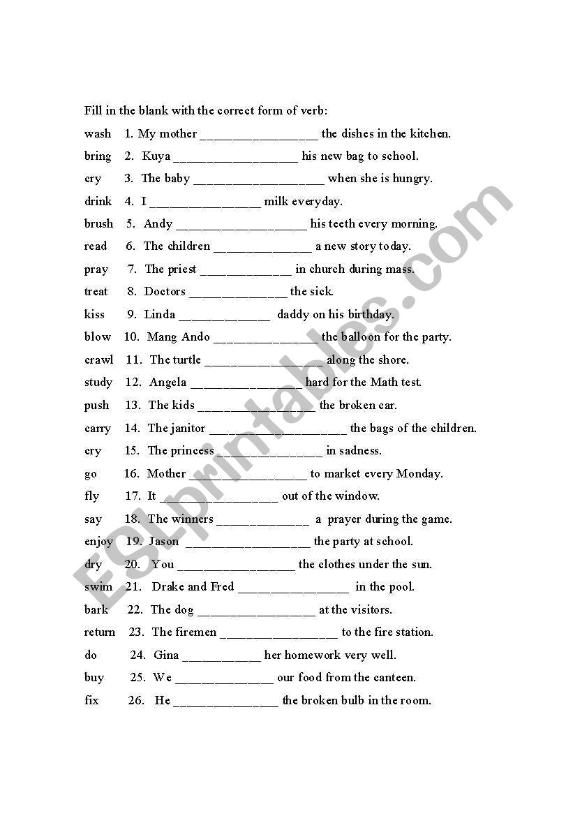 Irregular verbs worksheet