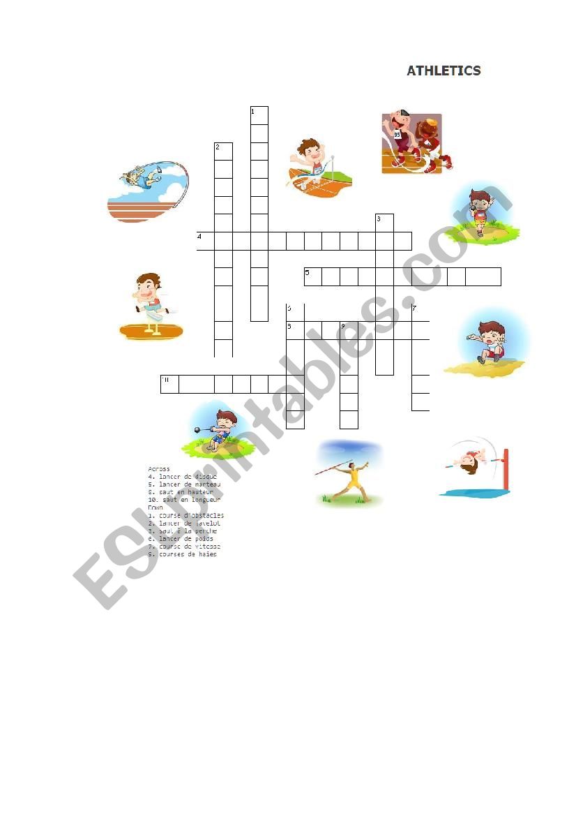 ATHLETICS crosswords worksheet