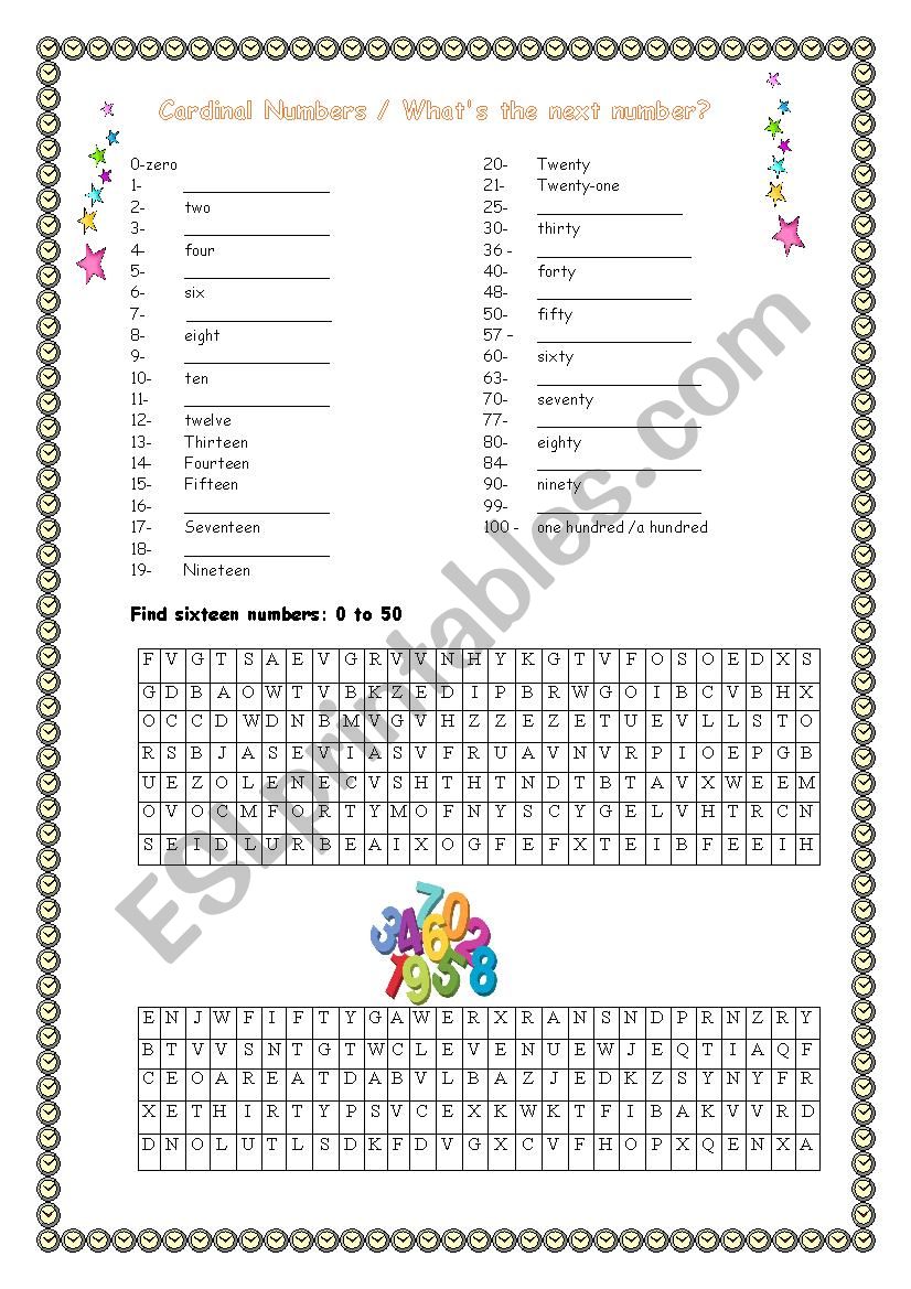 Cardinal Numbers worksheet