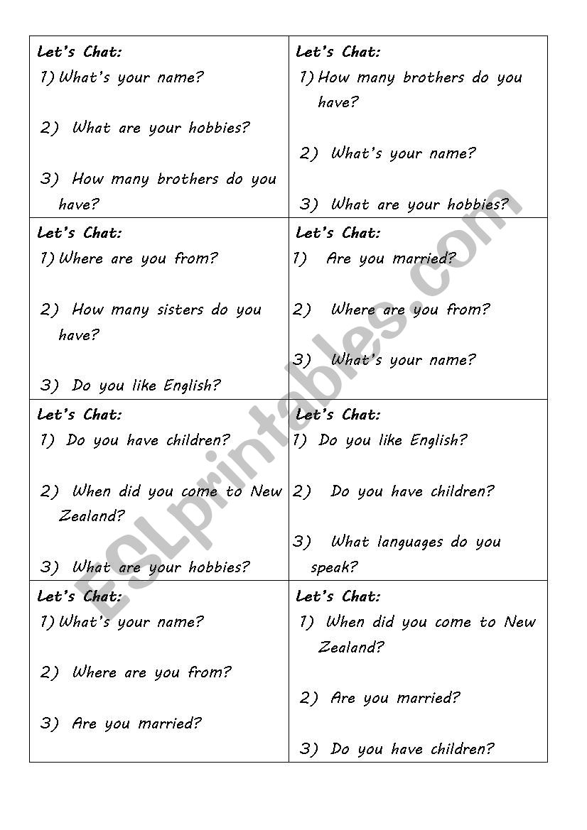 Lets Chat worksheet