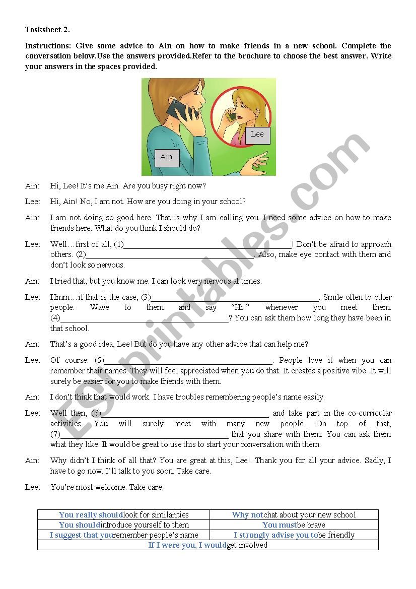 Phrases to give advice worksheet