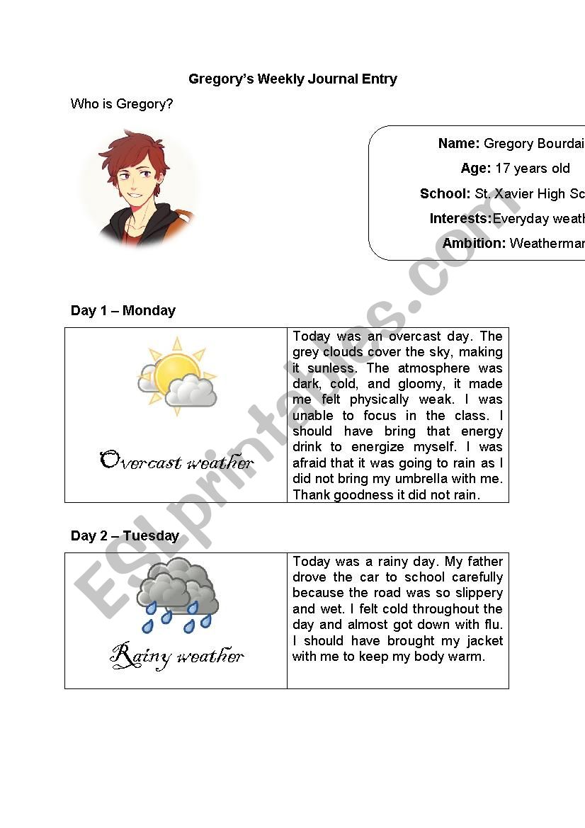 GregoryÂ´s Weekly Journal Entry