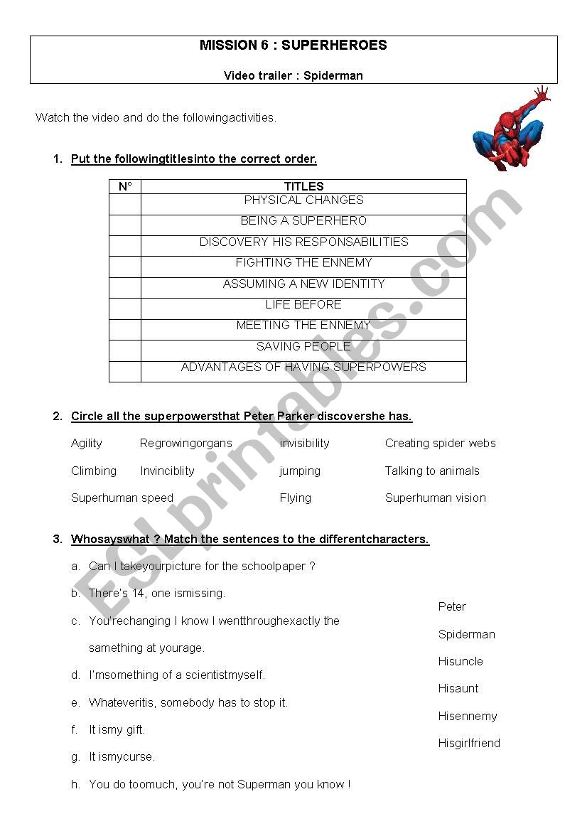 SUPERHEROES worksheet