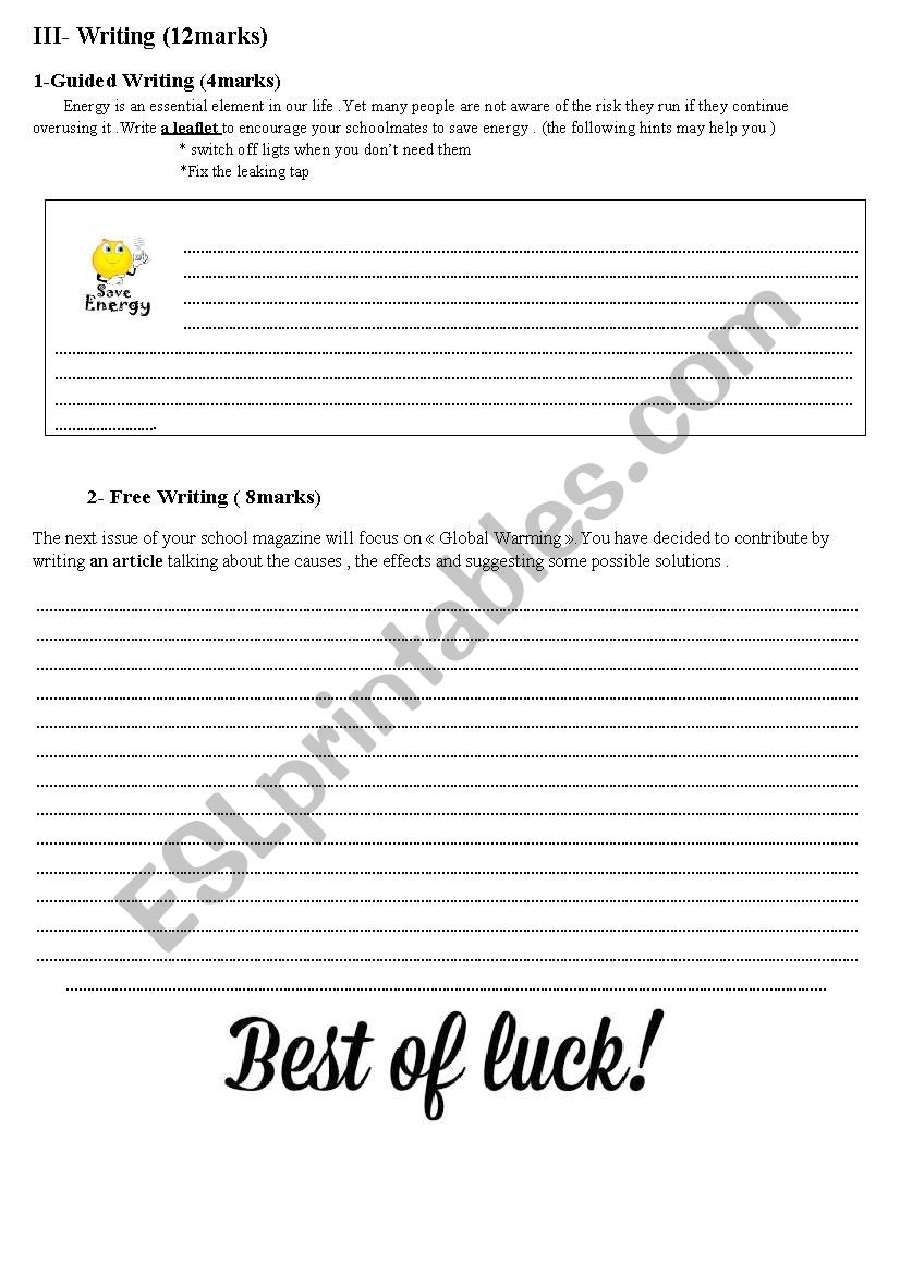 Exam worksheet