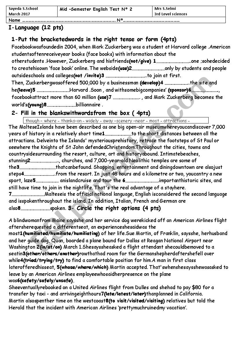 Language worksheet