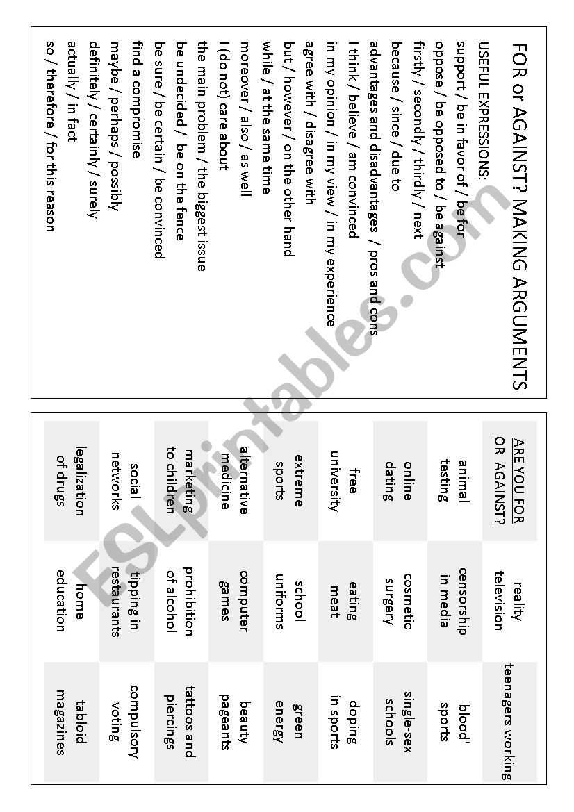 For or Against? Making Arguments