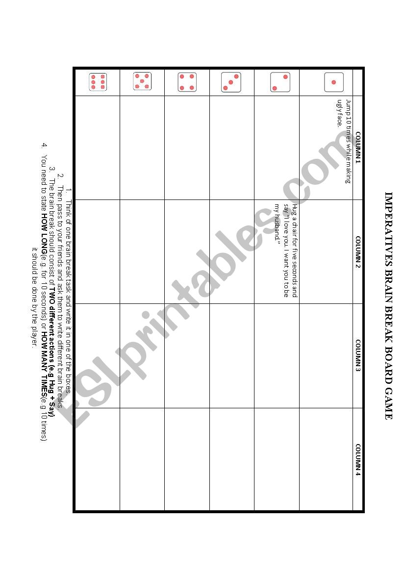 IMPERATIVE BRAIN BREAK GAME worksheet