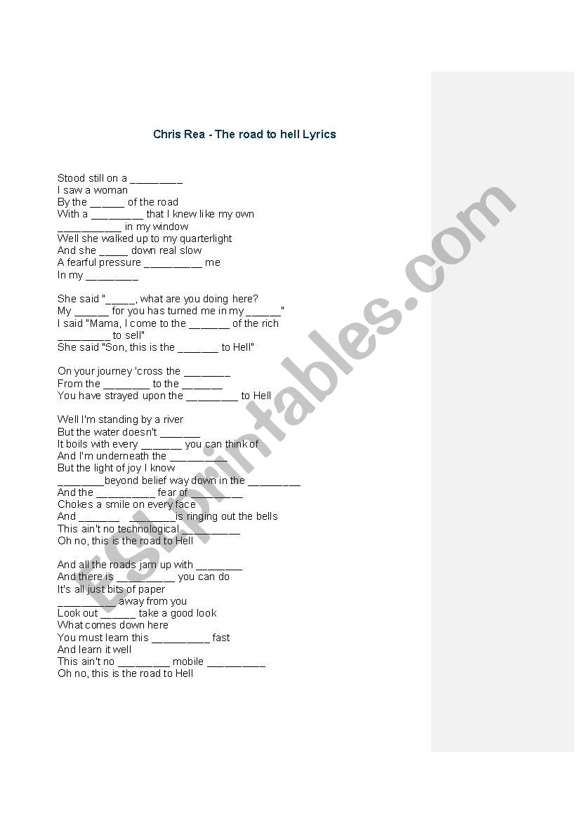 The road to hell: exercises on the song