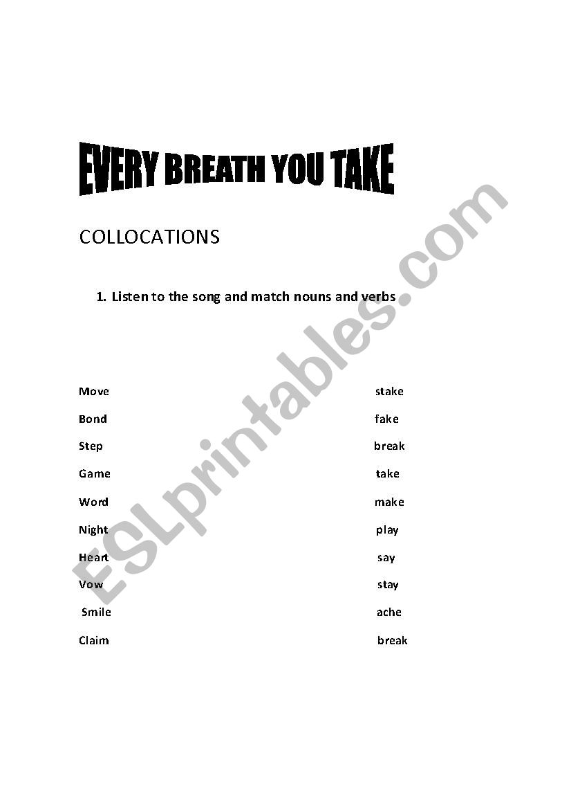 Every Breath You Take worksheet