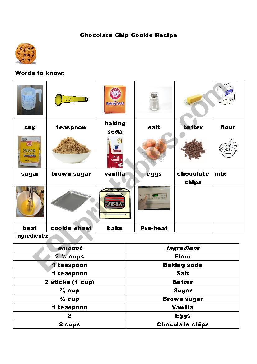 Reading a Recipe worksheet