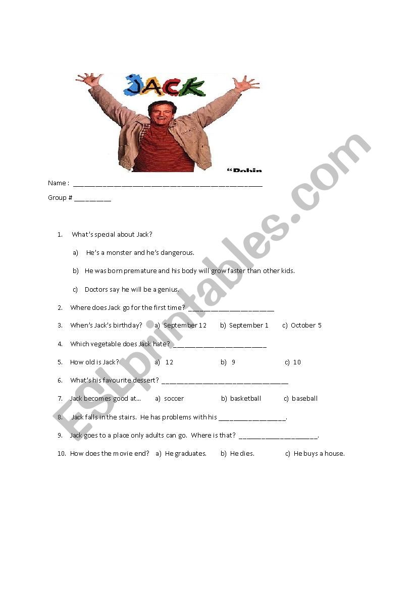 Jack with Robin Williams worksheet