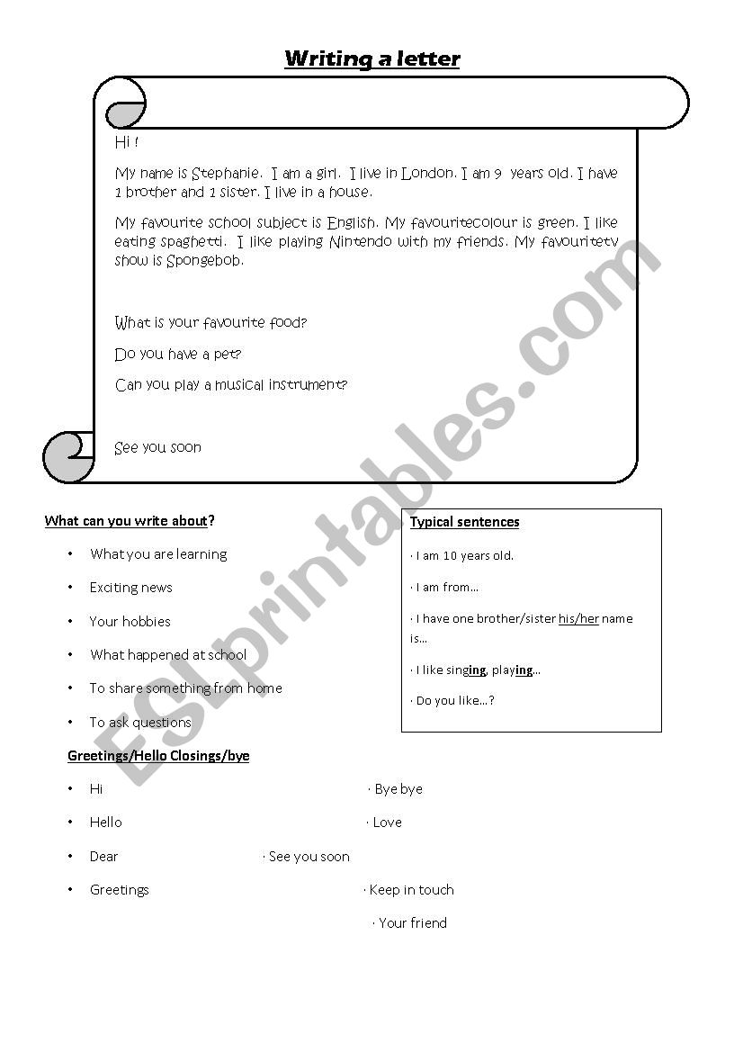 informal letter worksheet