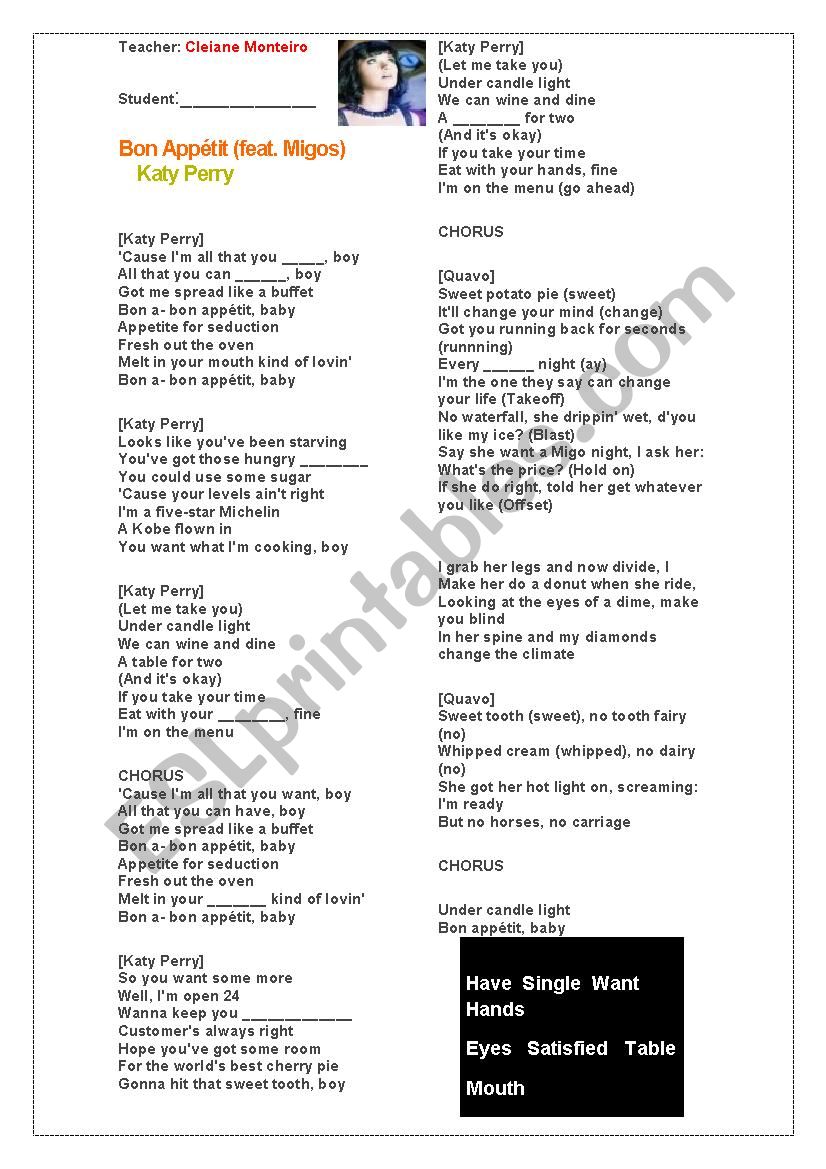Song Worksheet- Katty Perry  worksheet