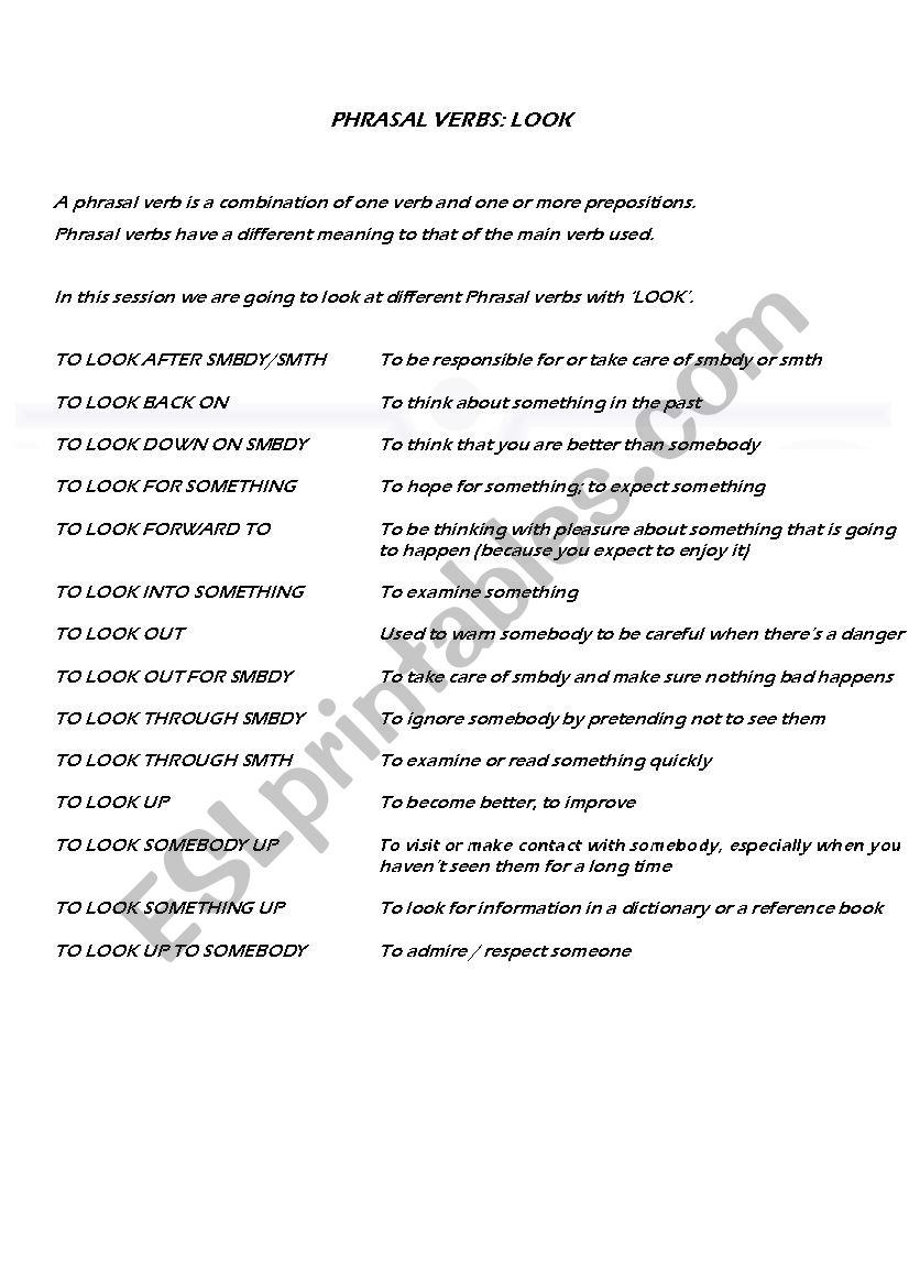 phrasal verb with Look worksheet