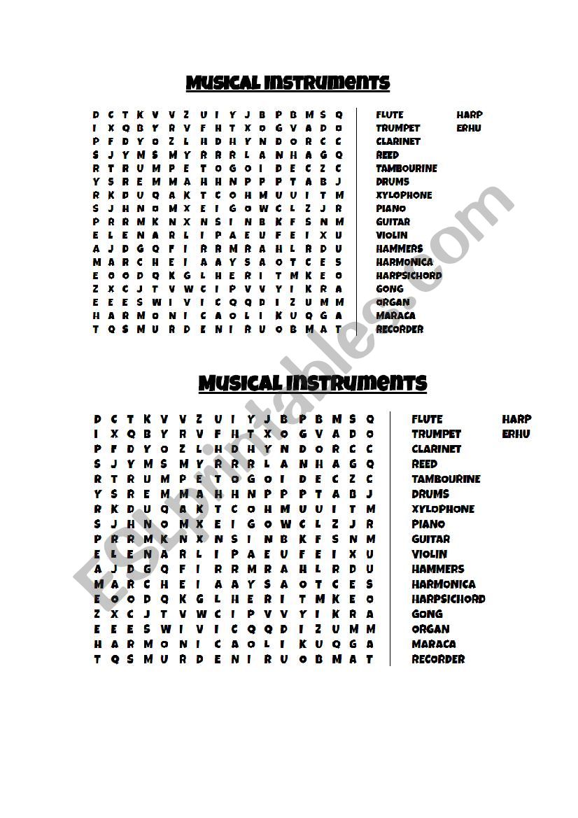 Musical Instruments Word Search