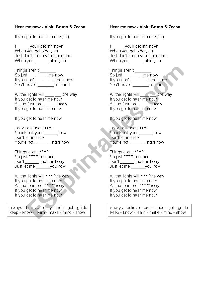 Hear me now - Alok  worksheet