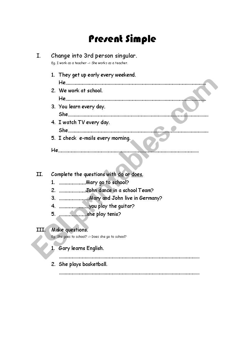 Present Simple - exercises  worksheet