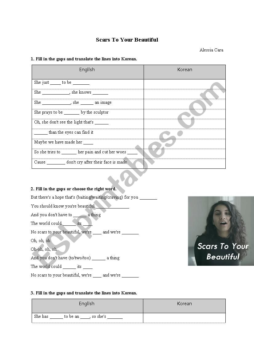 The Song Scars to your beautiful Worksheet