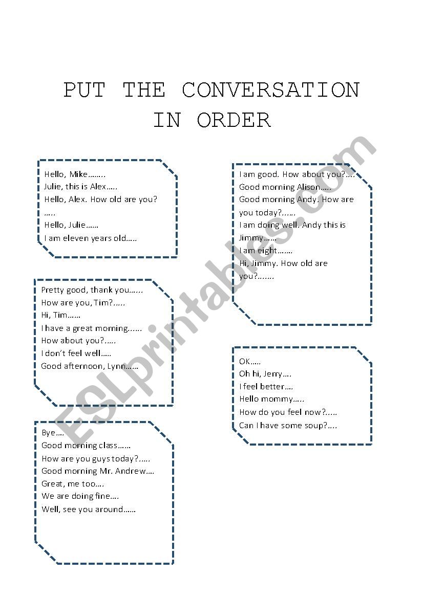 Put the conversation in order (tobe verb excercise)