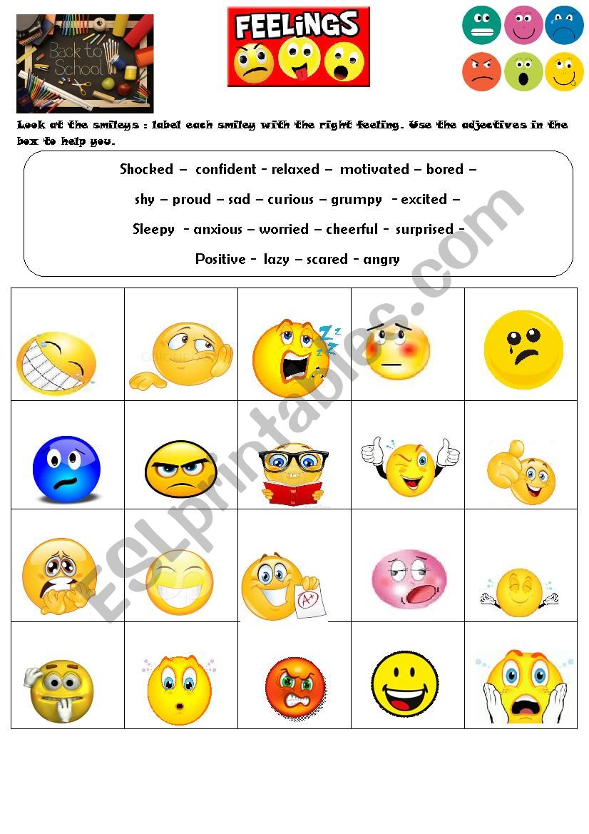 Back to school feelings worksheet