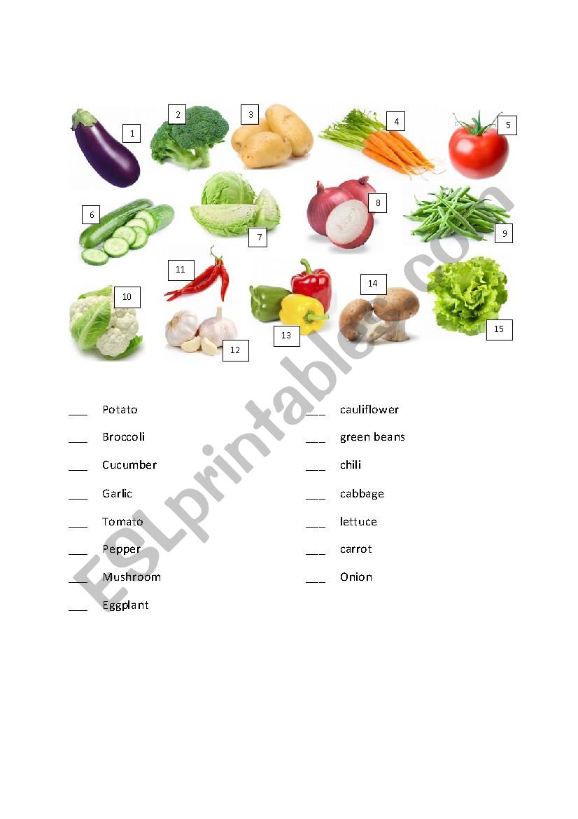 Vegetables worksheet