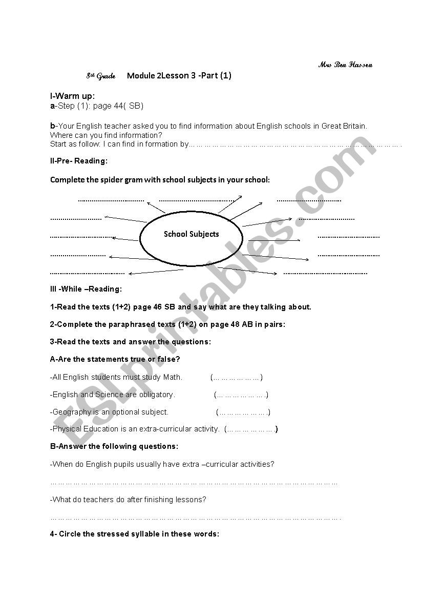 english schools worksheet