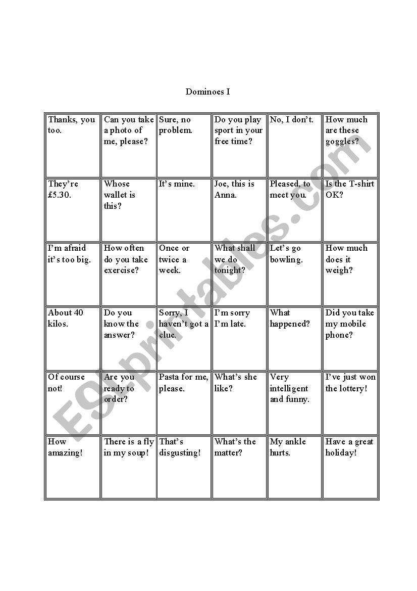 Dominoes 1 - speaking practice.