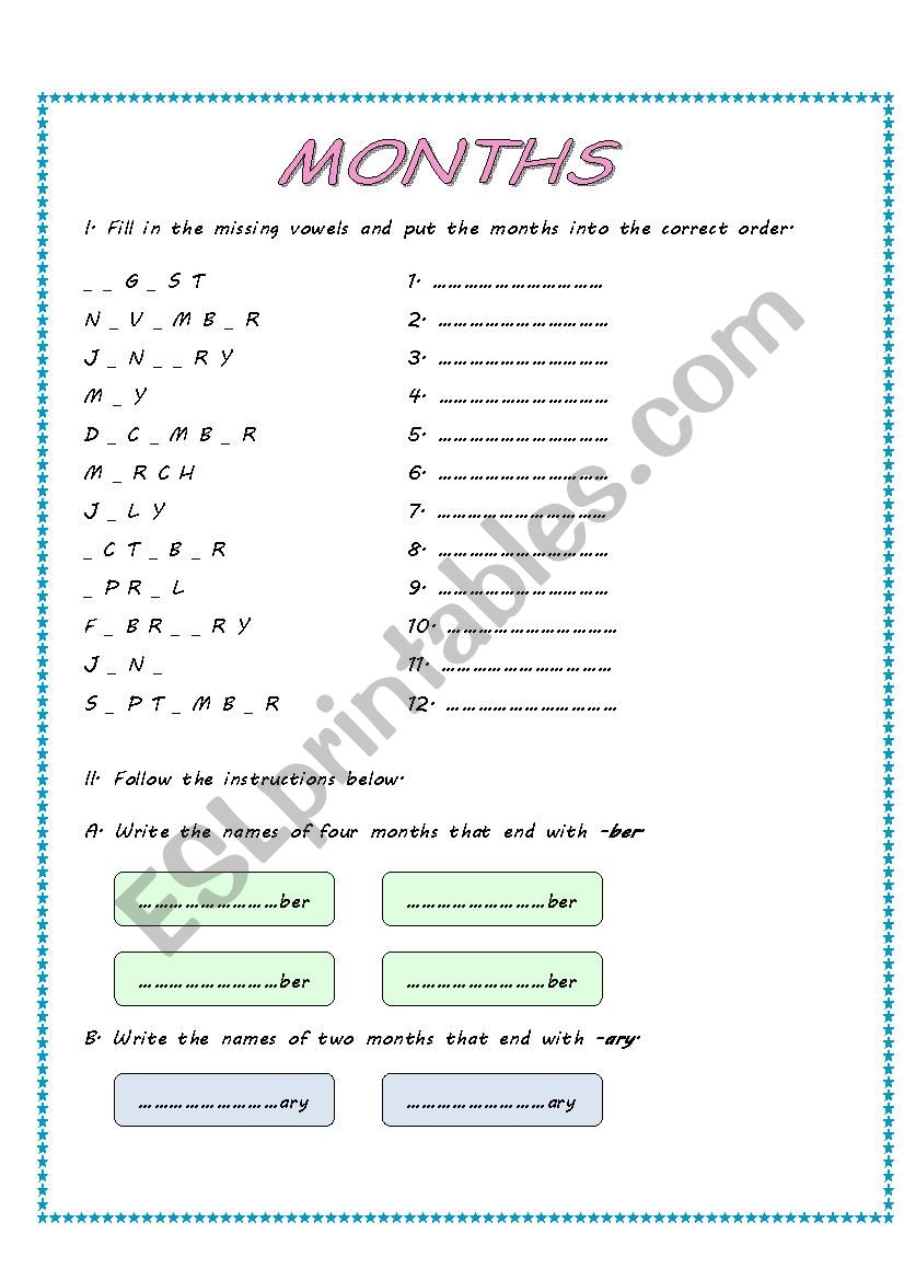 Months of the year worksheet