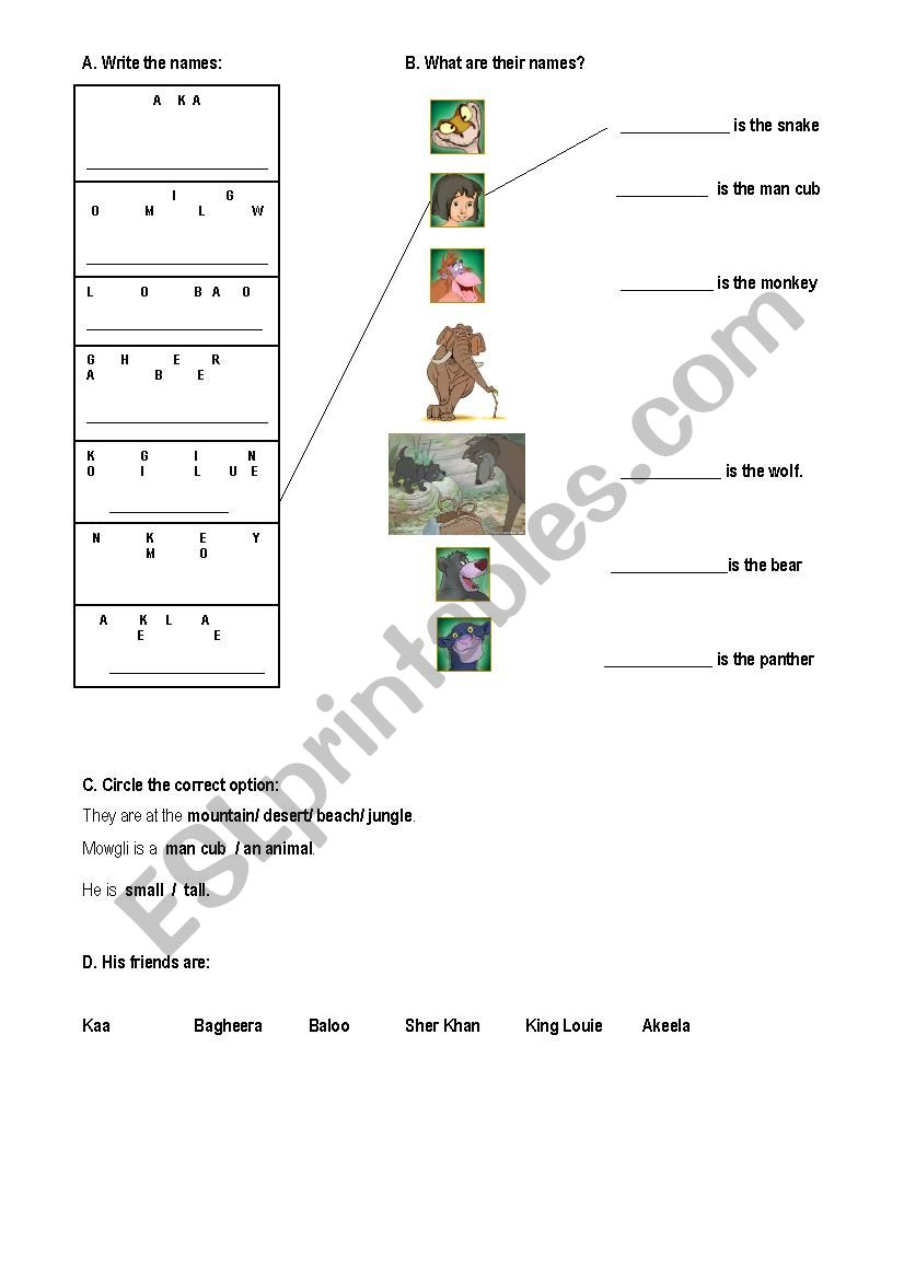 The jungle book movie worksheet