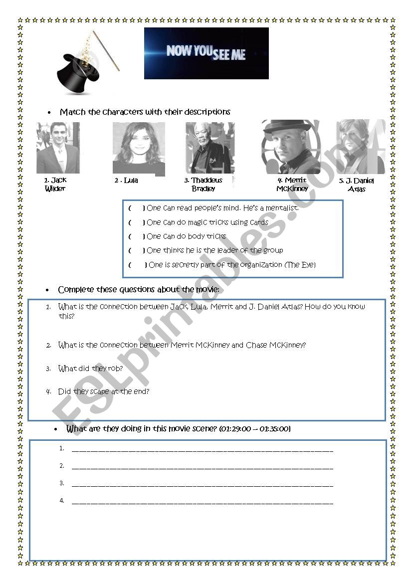 Now you see me II movie worksheet