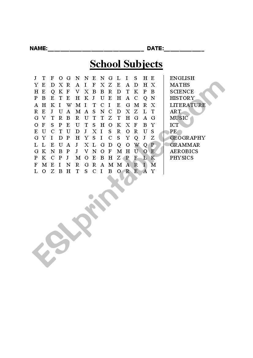 School Subjects worksheet