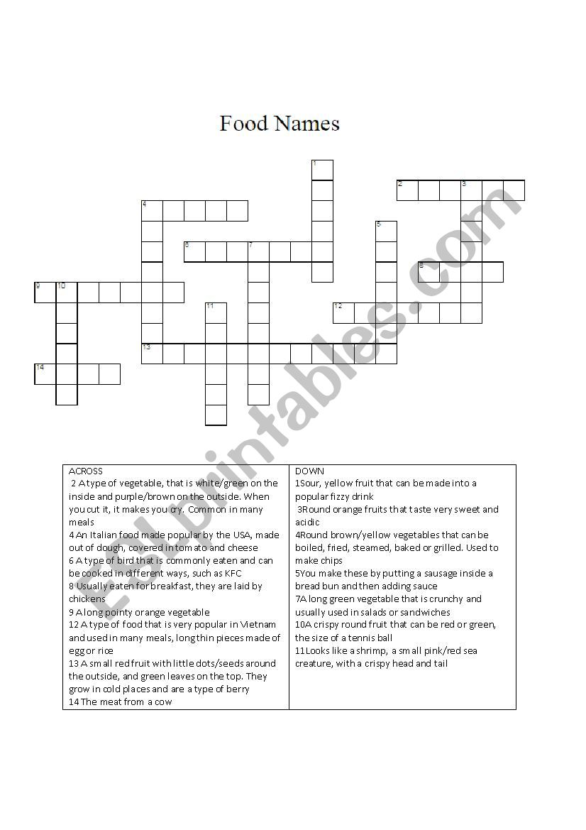 Basic Food Crossword worksheet