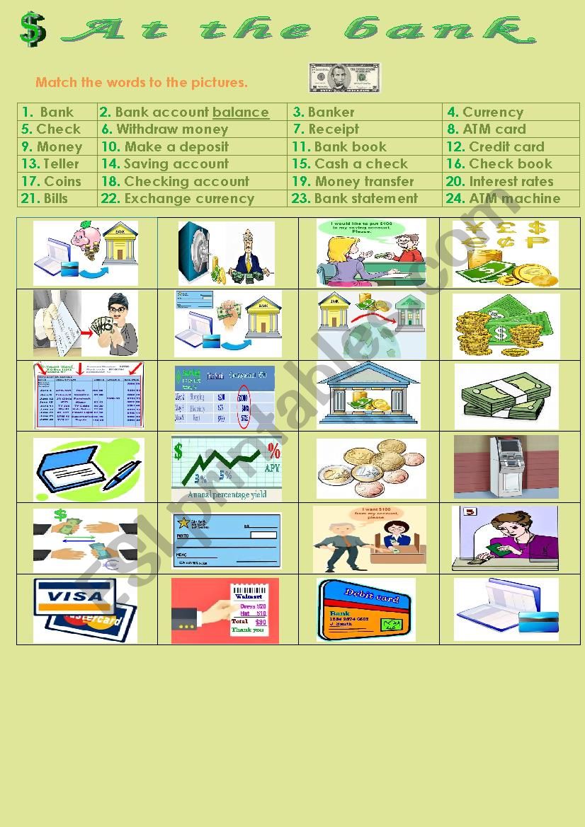 At the bank worksheet