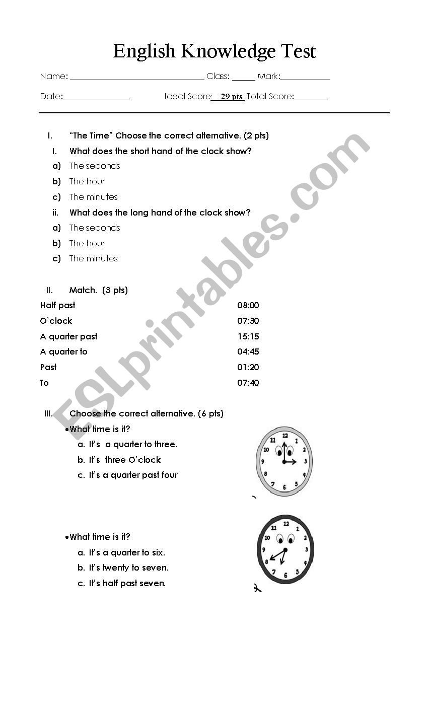 The Time worksheet