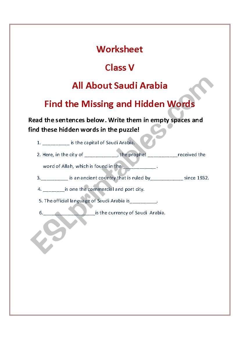 ALL ABOUT SAUDI ARABIA worksheet