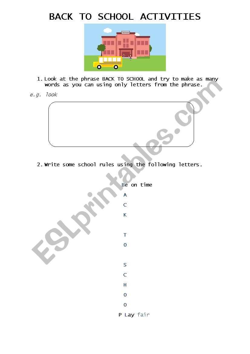 Back to school  worksheet