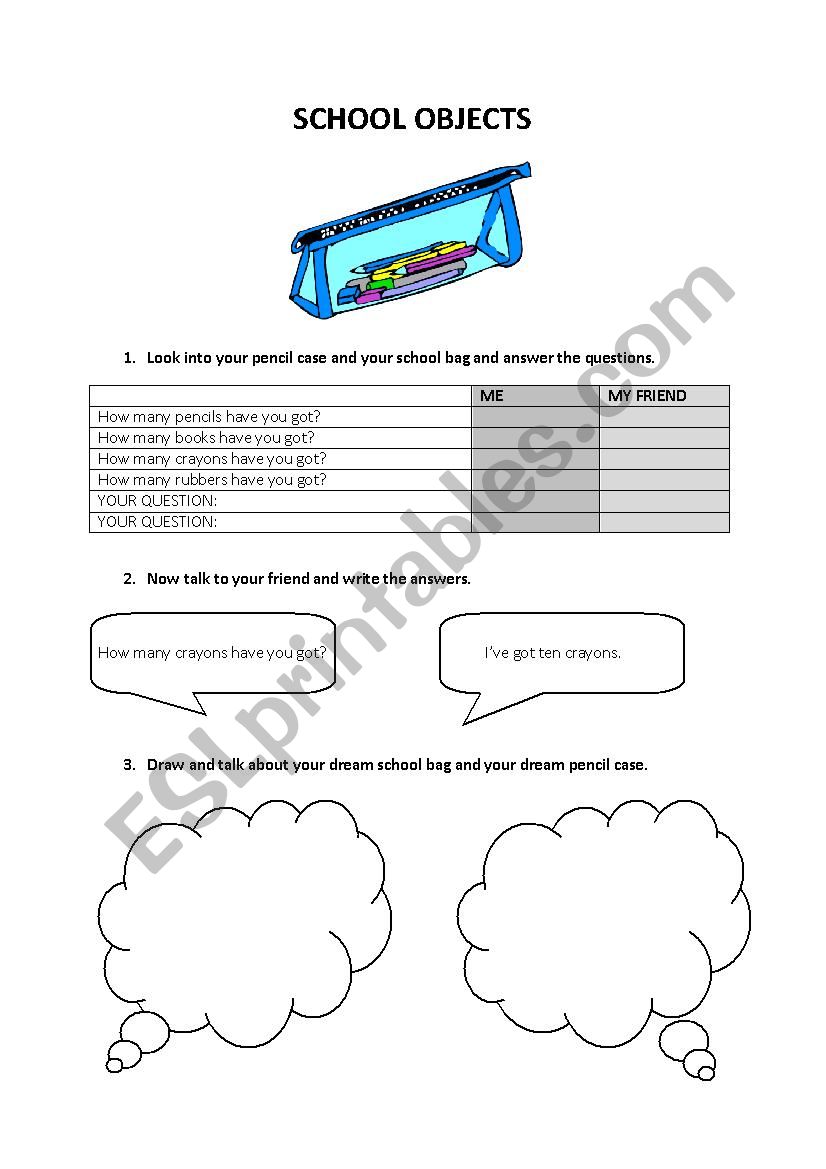 School objects - speaking worksheet