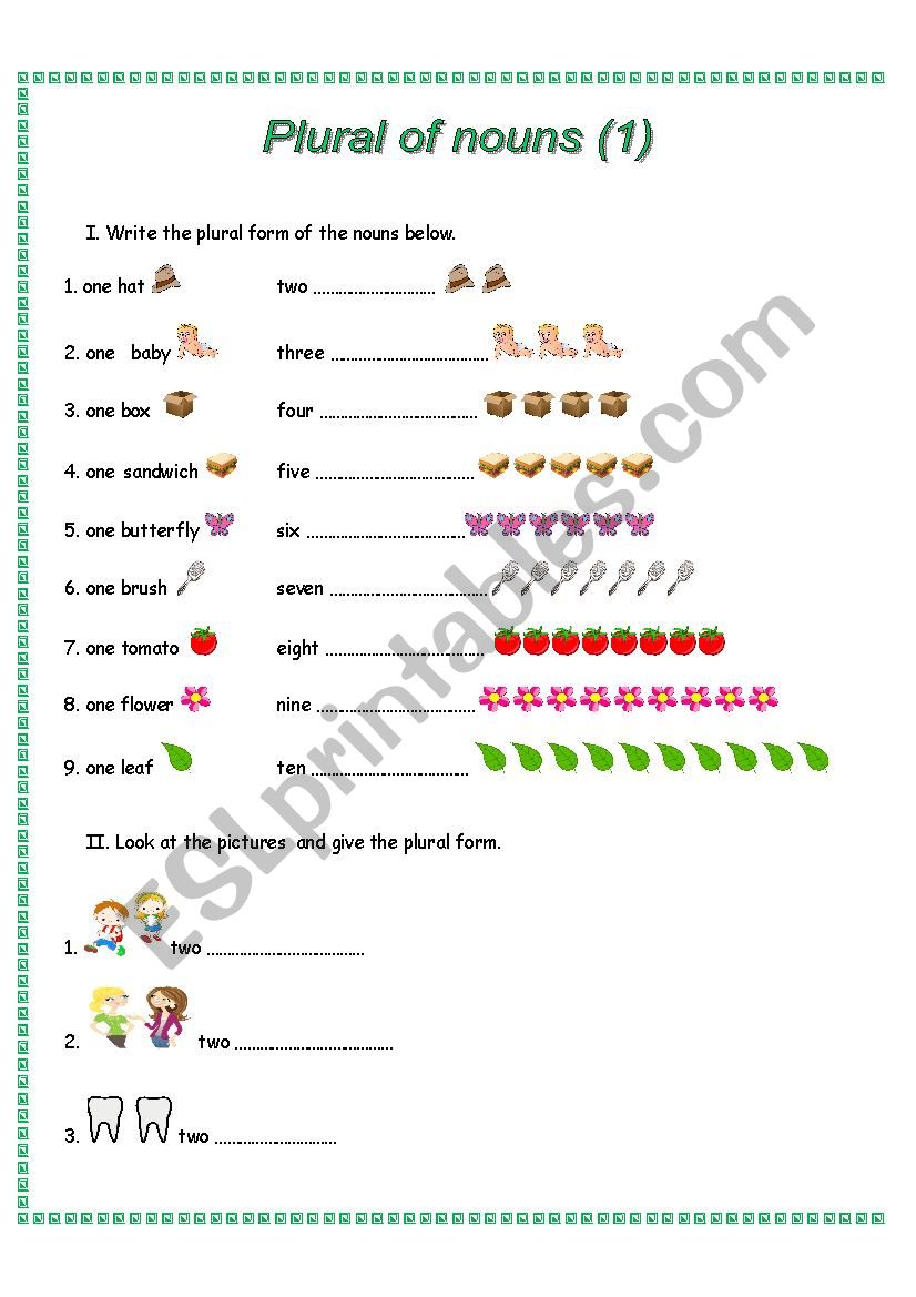 Plural of nouns worksheet