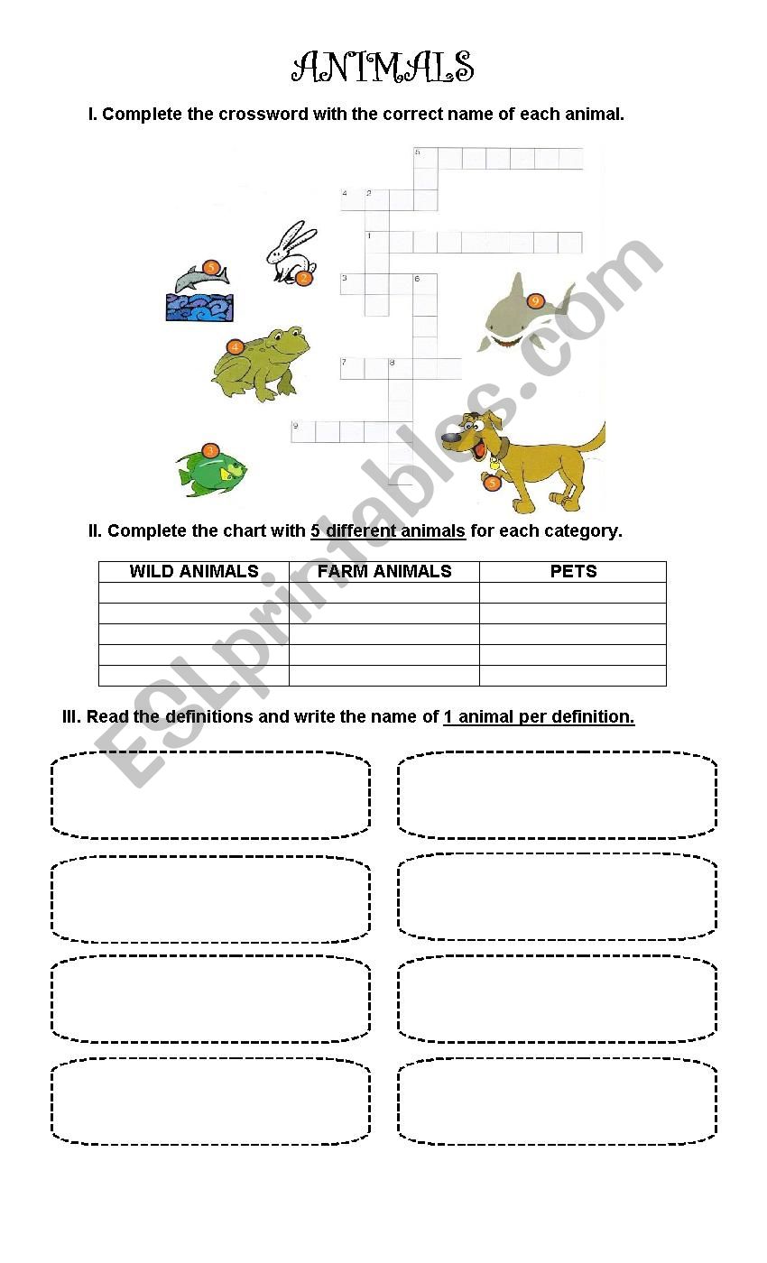 Animals worksheet