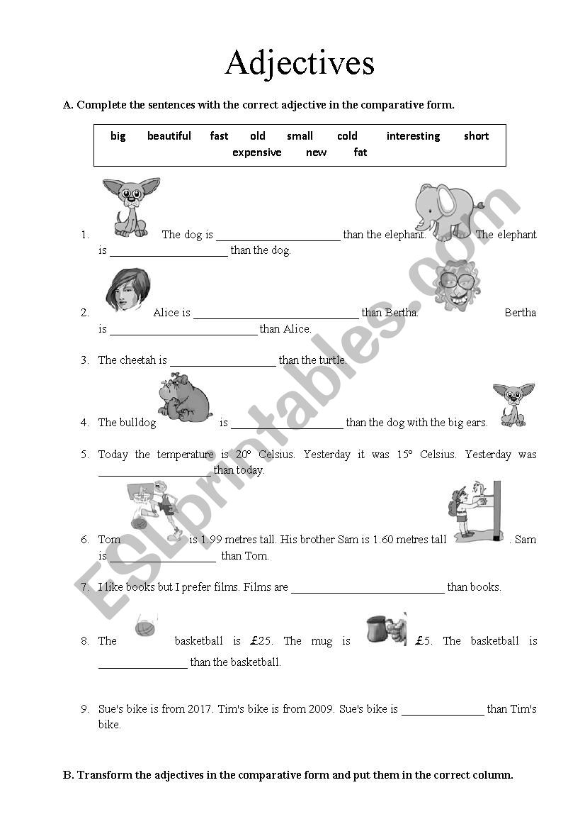 Adjectives - degrees worksheet